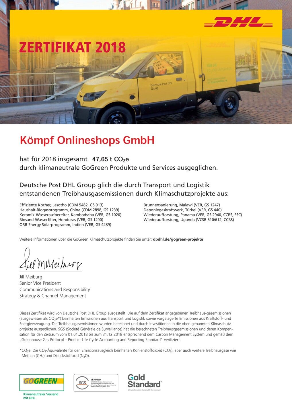 DHL GoGreen Zertifikat 2018