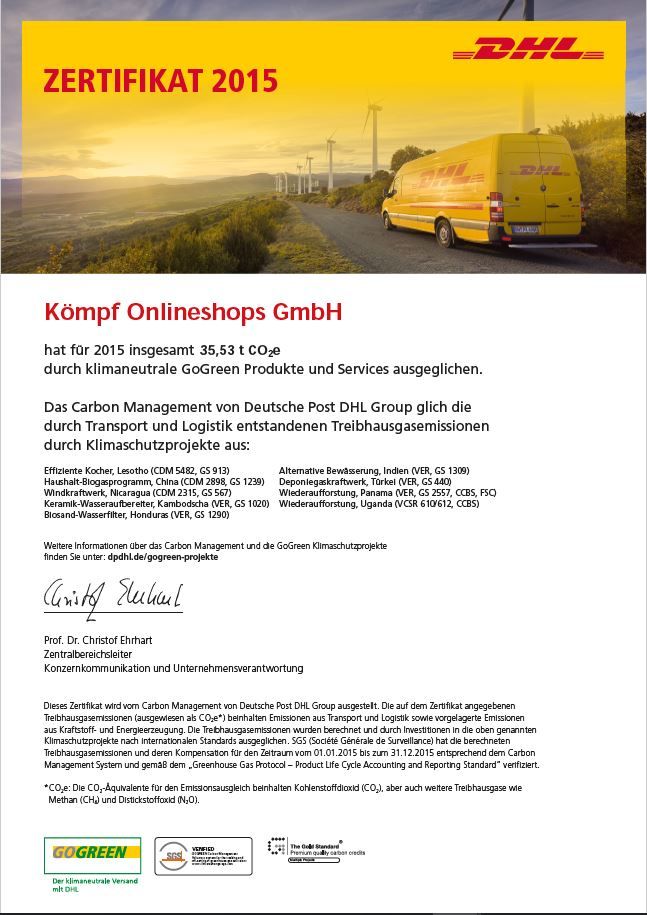 DHL GoGreen Zertifikat 2015