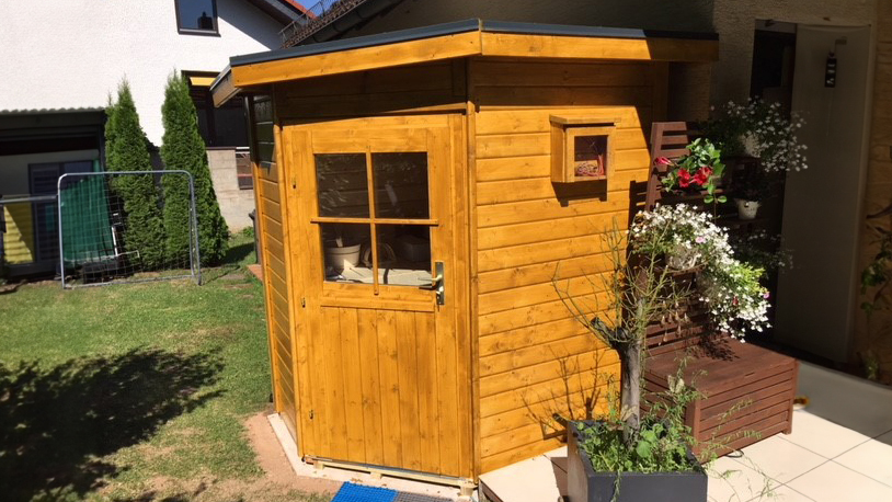 Karibu Saunahaus Jekka mit Eckeinstieg 