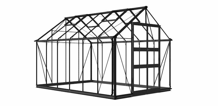 Halls Gewächshaus Blockley 8,1 m² / 9,7 m² / 11,3 m²  - Schwarz mit 3 mm Sicherheitsglas  inkl. integrierten Fundamentrahmen